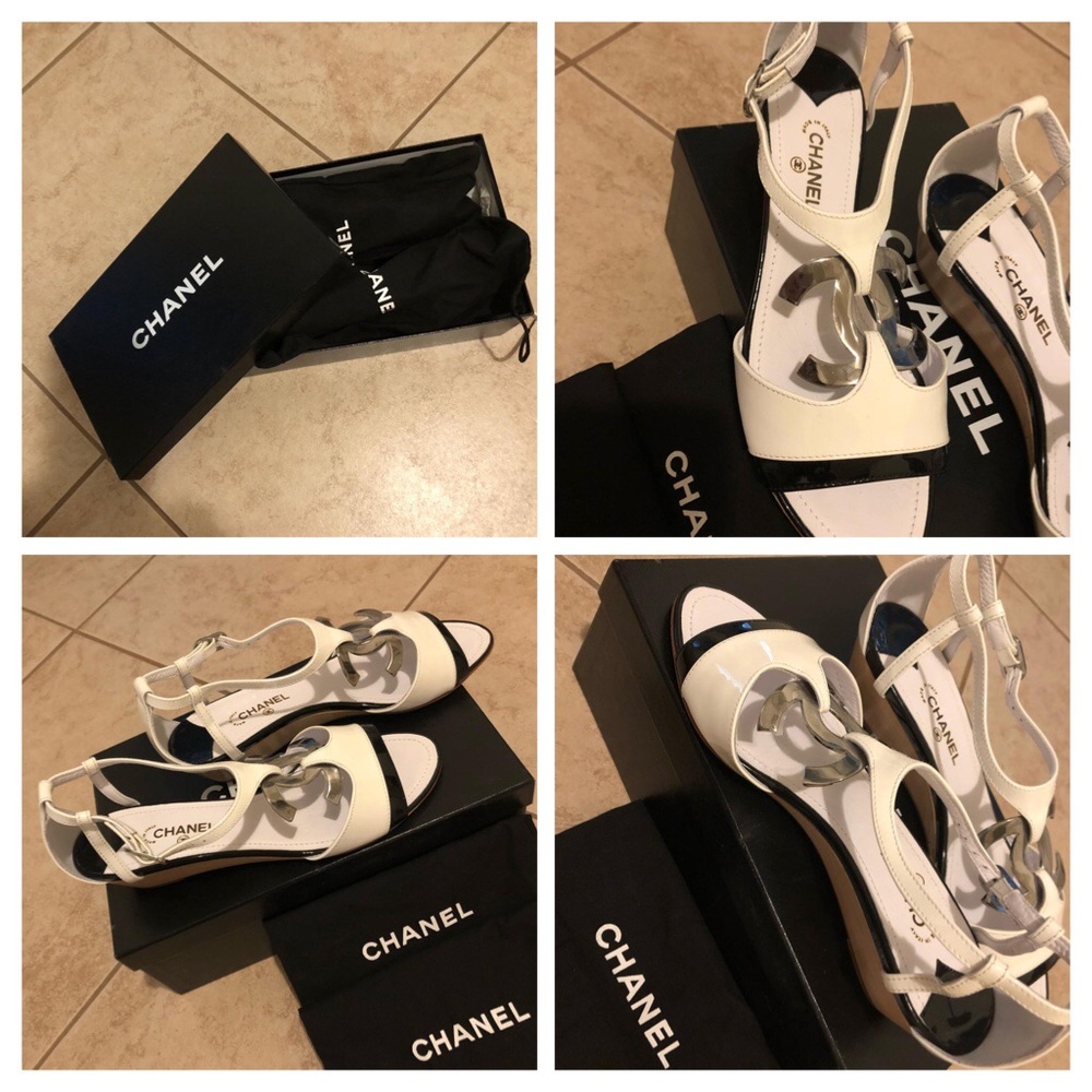 CHANEL SANDALS WEDGE HEEL WITH LARGE CC LOGO - Picture 4 of 8